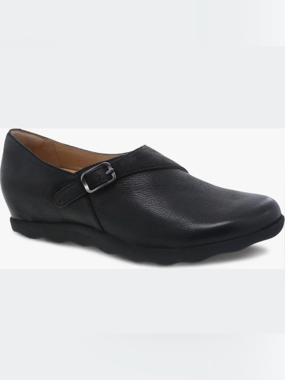 Dansko Black Leather Buckle-Accent Slip-On Loafer